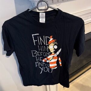 Where's Waldo adult short sleeve graphic tshirt, black, small